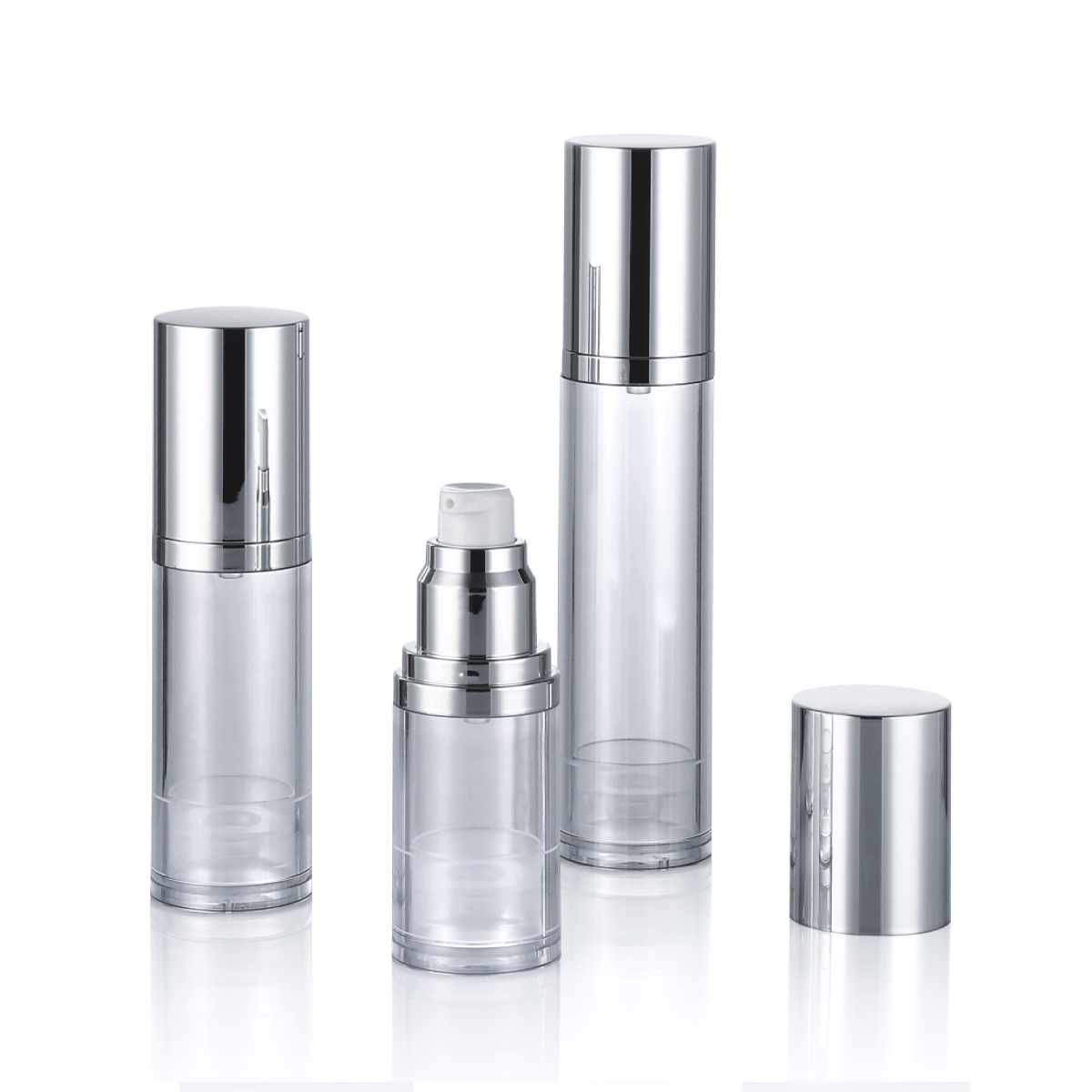 15 ml 30 ml 50 ml tilpasset skinnende/matt sølv kosmetisk hudpleie luftløs pumpeflaske L04-1