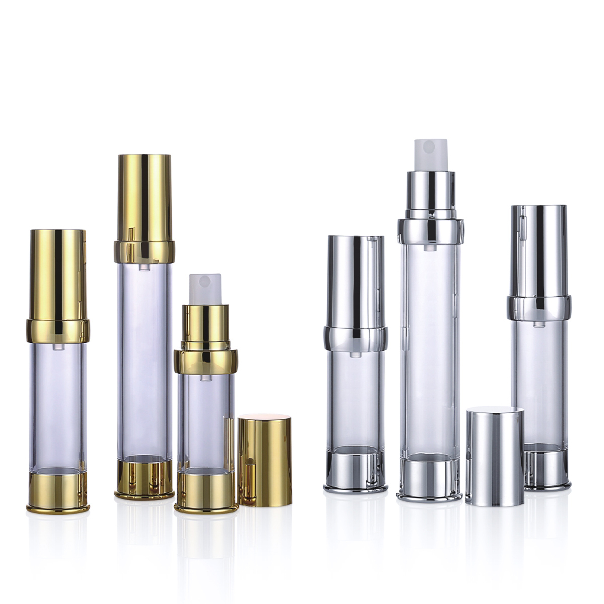 15 ml 20 ml 30 ml 50 ml mini skinnende gull/sølv luftløs pumpespray lotion flaske l08