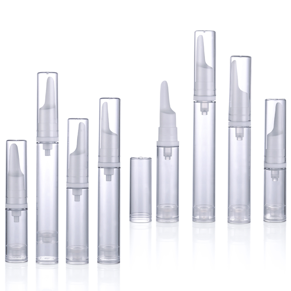 5 ml 10 ml 12 ml 15 ml sylinder hvit/gjennomsiktig luftløs pumperør kosmetisk lotion flaske luftløs øyekrem y01